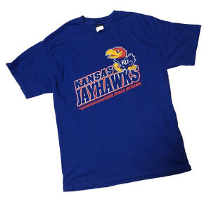 Jayhawks T-shirt Hanes Beefy T Vintage Kansas University Blue Men's Unisex Large